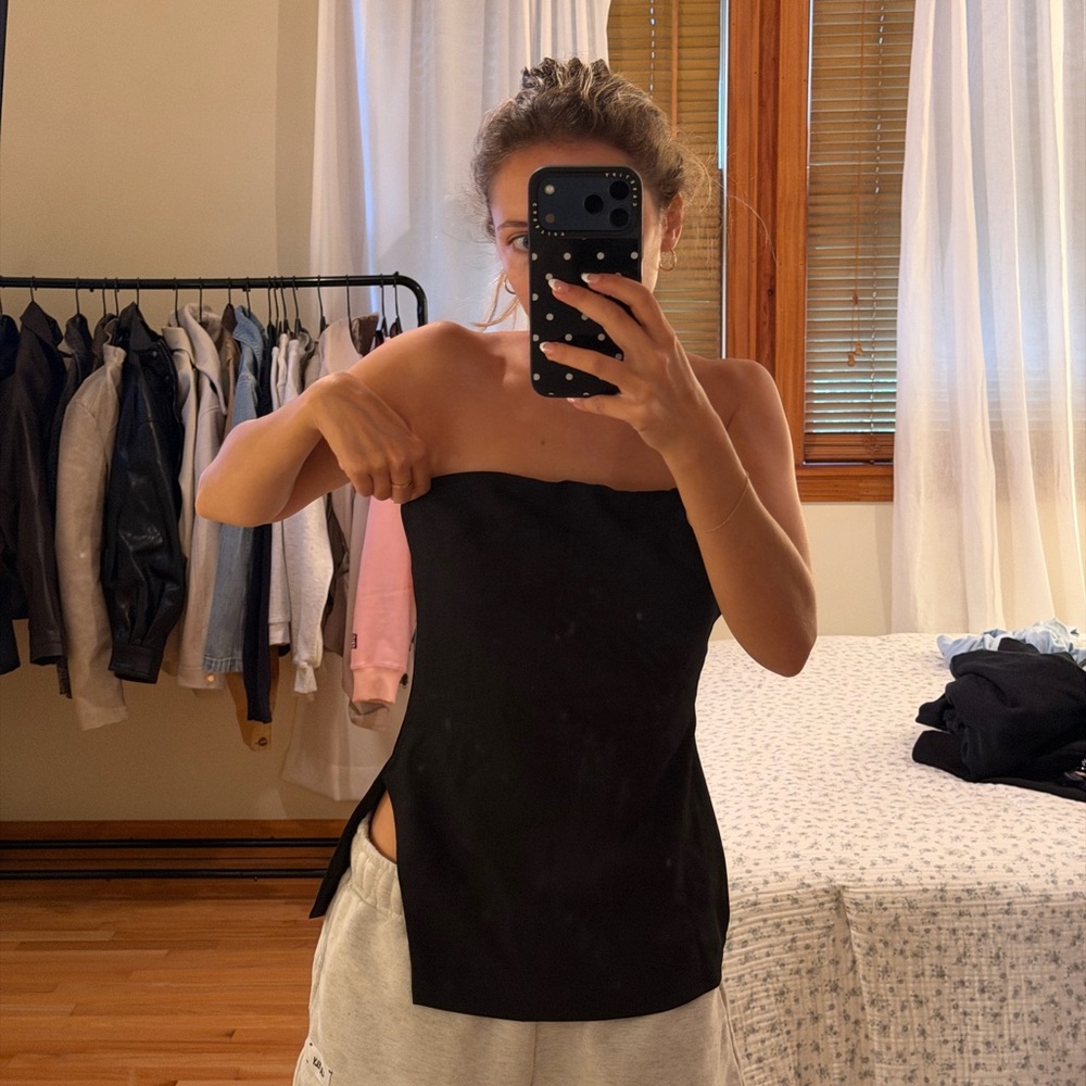 Strapless Black Side-Slit Dress